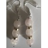 Boucles D'oreilles Hypoallergéniques. Perles en Pierre Naturelle (QUARTZ-ROSE)