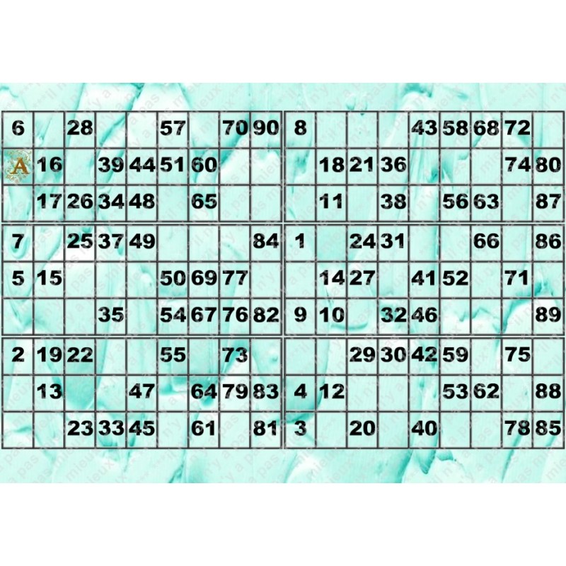 Plaque de 6 cartons de loto plastifié 200 microns neuf A4.