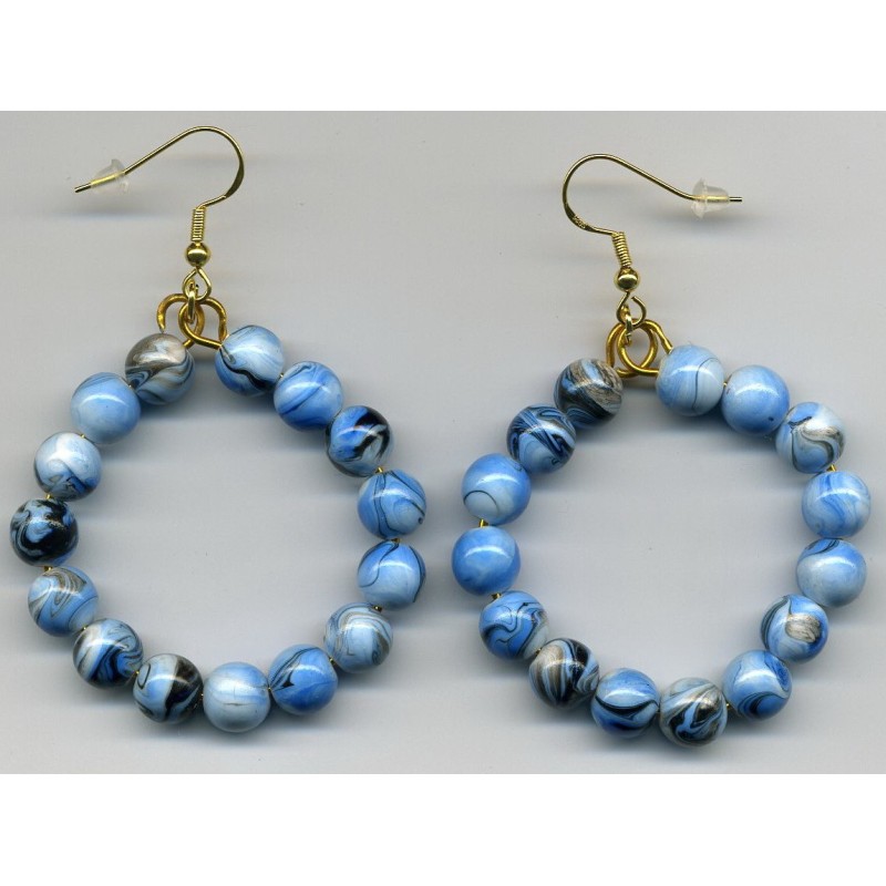 Boucles D'oreilles Hypoallergéniques. Perles en (RESINE-BLEU)