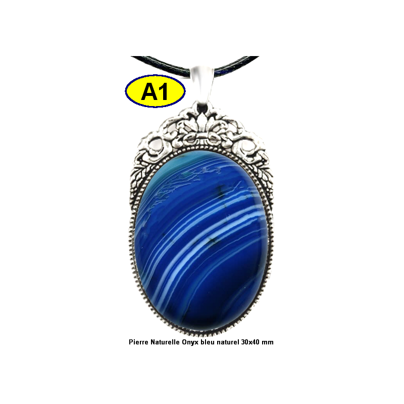 Pendentif Onyx bleu Pierre Naturelle 30x40 mm Pierre Rare.