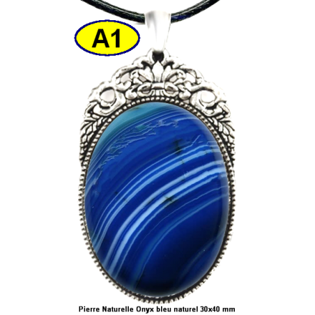 Pendentif Onyx bleu Pierre Naturelle 30x40 mm Pierre Rare.