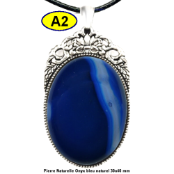 Pendentif Onyx bleu Pierre Naturelle 30x40 mm Pierre Rare.