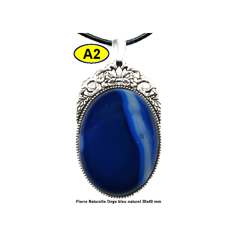 Pendentif Onyx bleu Pierre Naturelle 30x40 mm Pierre Rare.