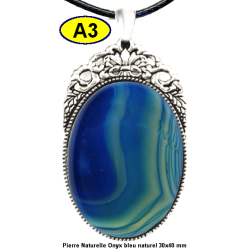 Pendentif Onyx bleu Pierre Naturelle 30x40 mm Pierre Rare.