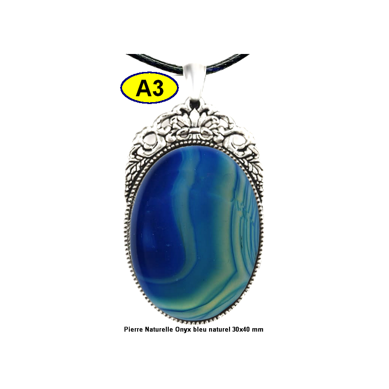 Pendentif Onyx bleu Pierre Naturelle 30x40 mm Pierre Rare.