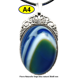 Pendentif Onyx bleu Pierre Naturelle 30x40 mm Pierre Rare.