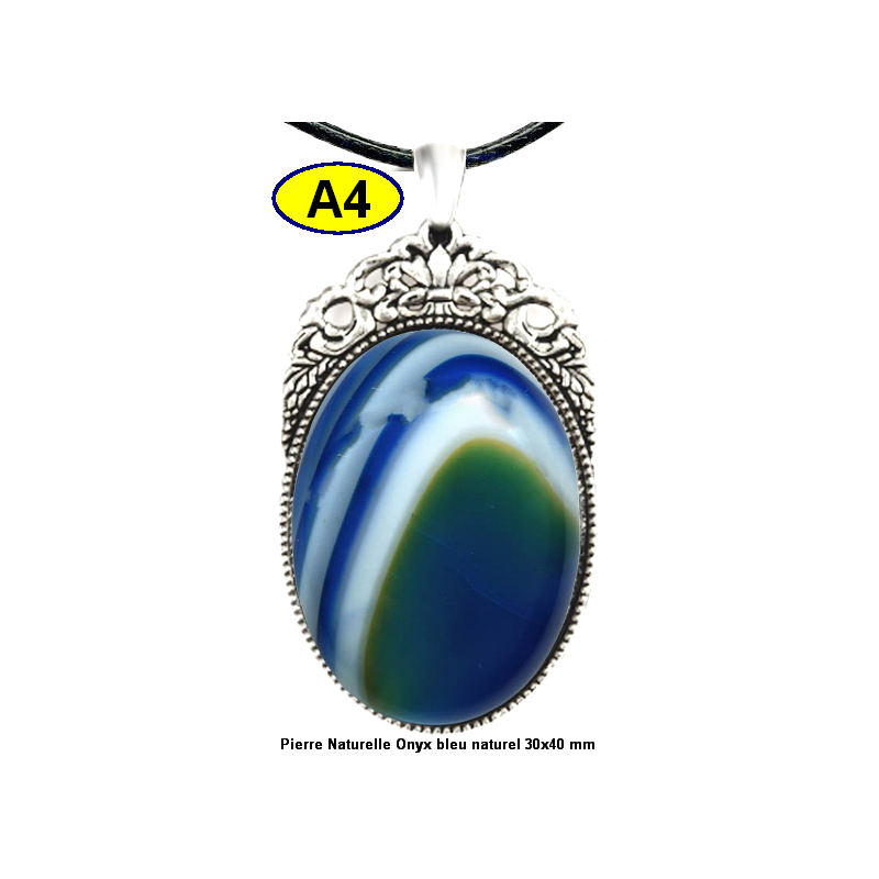 Pendentif Onyx bleu Pierre Naturelle 30x40 mm Pierre Rare.