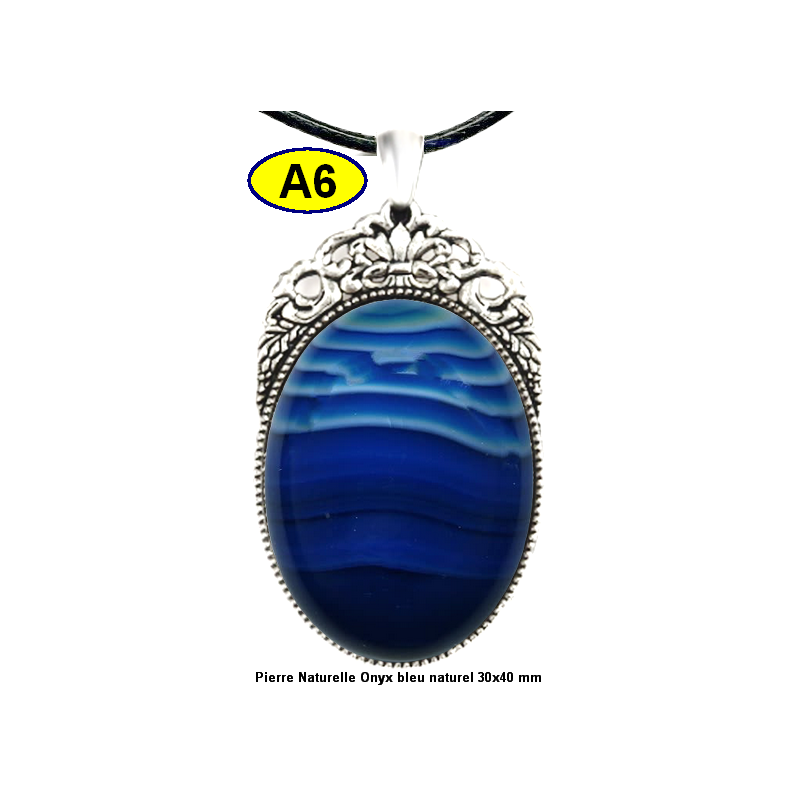 Pendentif Onyx bleu Pierre Naturelle 30x40 mm Pierre Rare.