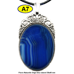 Pendentif Onyx bleu Pierre Naturelle 30x40 mm Pierre Rare.