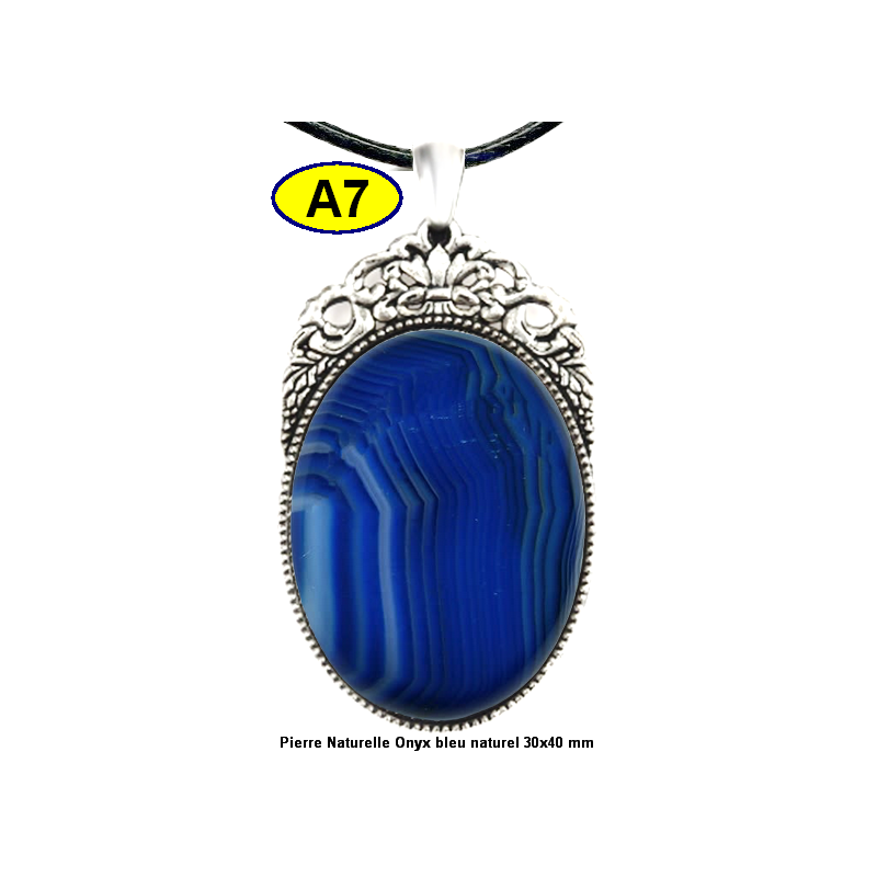 Pendentif Onyx bleu Pierre Naturelle 30x40 mm Pierre Rare.