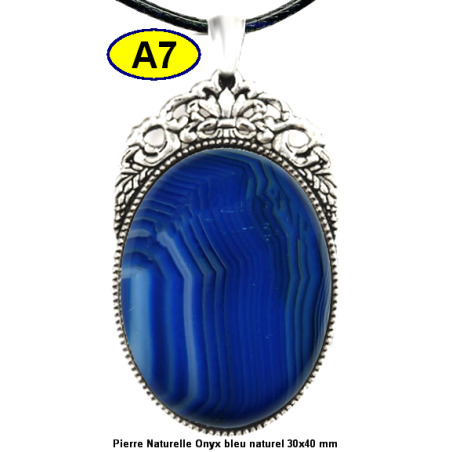 Pendentif Onyx bleu Pierre Naturelle 30x40 mm Pierre Rare.