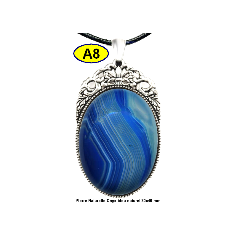 Pendentif Onyx bleu Pierre Naturelle 30x40 mm Pierre Rare.
