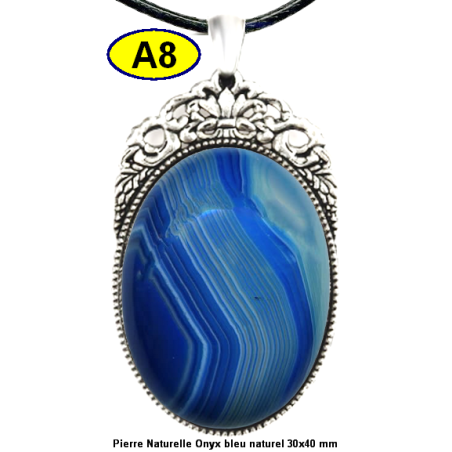 Pendentif Onyx bleu Pierre Naturelle 30x40 mm Pierre Rare.