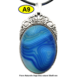 Pendentif Onyx bleu Pierre Naturelle 30x40 mm Pierre Rare.