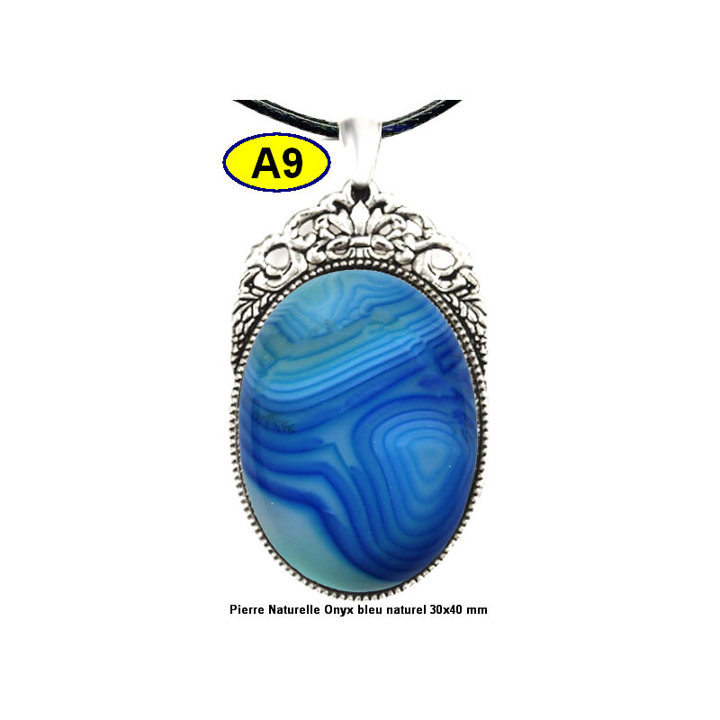 Pendentif Onyx bleu Pierre Naturelle 30x40 mm Pierre Rare.