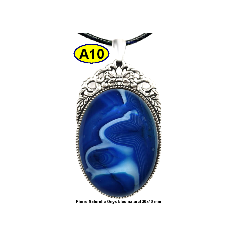 Pendentif Onyx bleu Pierre Naturelle 30x40 mm Pierre Rare.