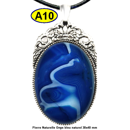 Pendentif Onyx bleu Pierre Naturelle 30x40 mm Pierre Rare.