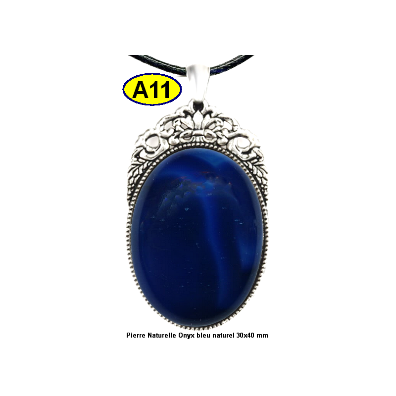 Pendentif Onyx bleu Pierre Naturelle 30x40 mm Pierre Rare.
