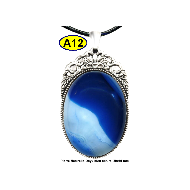 Pendentif Onyx bleu Pierre Naturelle 30x40 mm Pierre Rare.