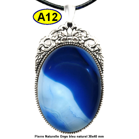 Pendentif Onyx bleu Pierre Naturelle 30x40 mm Pierre Rare.