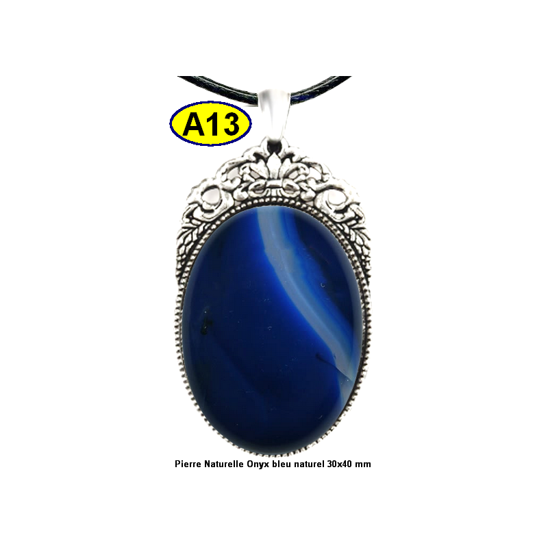 Pendentif Onyx bleu Pierre Naturelle 30x40 mm Pierre Rare.