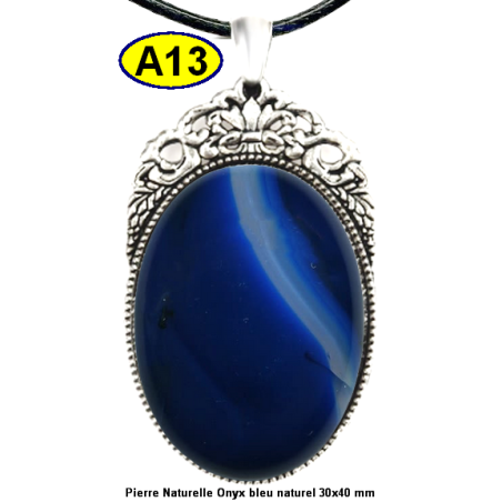 Pendentif Onyx bleu Pierre Naturelle 30x40 mm Pierre Rare.