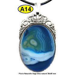 Pendentif Onyx bleu Pierre Naturelle 30x40 mm Pierre Rare.