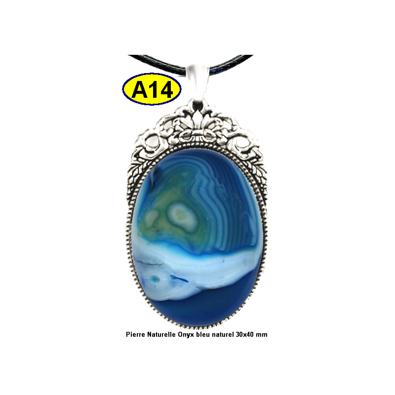 Pendentif Onyx bleu Pierre Naturelle 30x40 mm Pierre Rare.