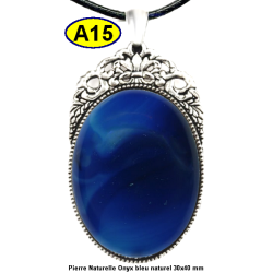 Pendentif Onyx bleu Pierre Naturelle 30x40 mm Pierre Rare.