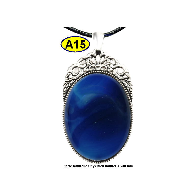 Pendentif Onyx bleu Pierre Naturelle 30x40 mm Pierre Rare.