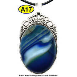 Pendentif Onyx bleu Pierre Naturelle 30x40 mm Pierre Rare.
