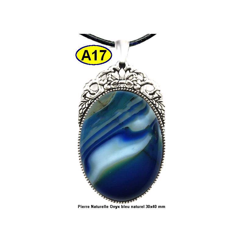 Pendentif Onyx bleu Pierre Naturelle 30x40 mm Pierre Rare.