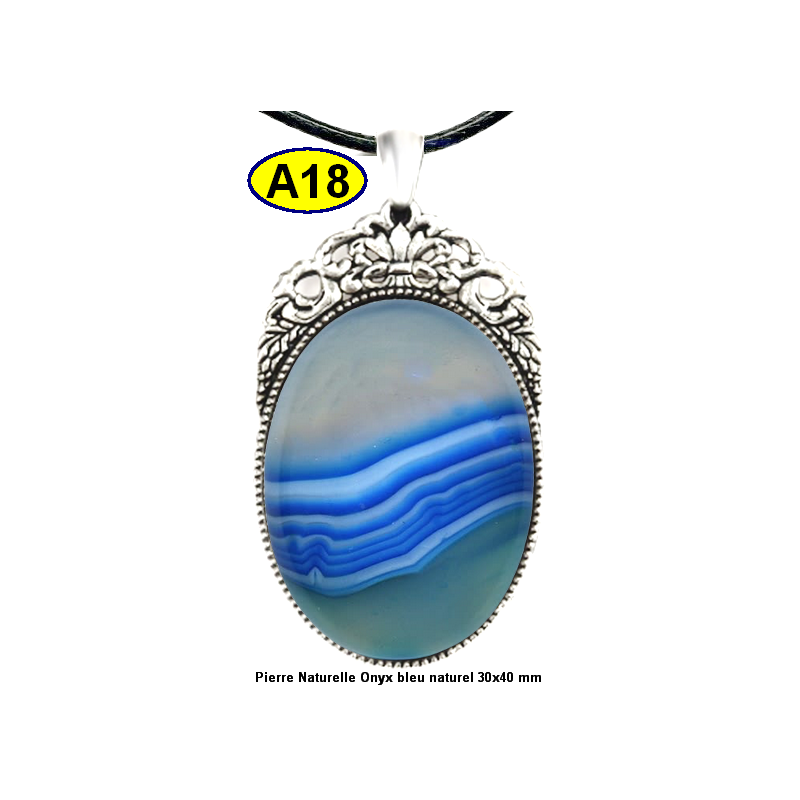 Pendentif Onyx bleu Pierre Naturelle 30x40 mm Pierre Rare.