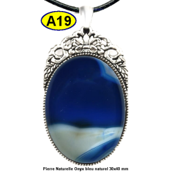 Pendentif Onyx bleu Pierre Naturelle 30x40 mm Pierre Rare.
