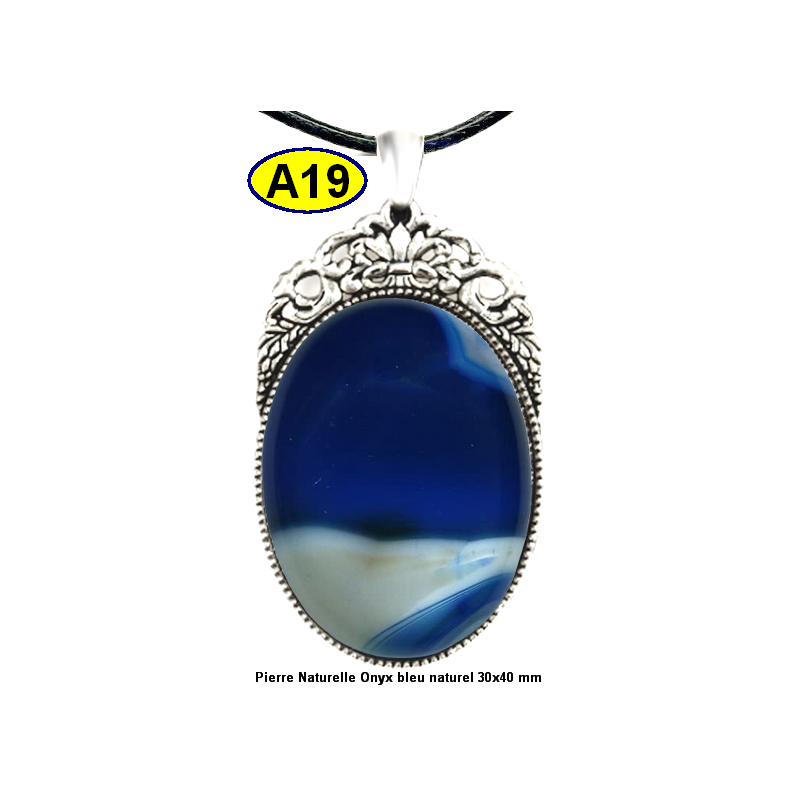 Pendentif Onyx bleu Pierre Naturelle 30x40 mm Pierre Rare.