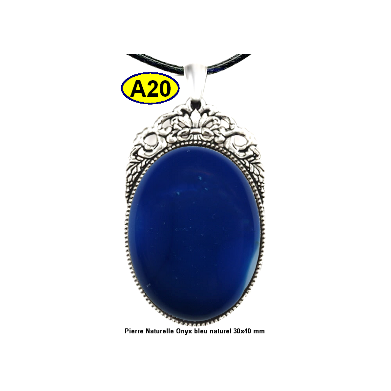 Pendentif Onyx bleu Pierre Naturelle 30x40 mm Pierre Rare.
