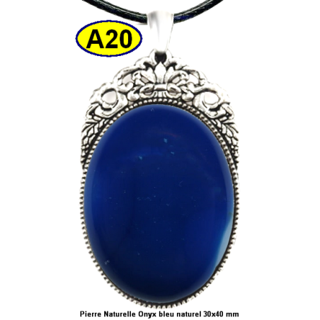 Pendentif Onyx bleu Pierre Naturelle 30x40 mm Pierre Rare.