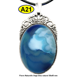Pendentif Onyx bleu Pierre Naturelle 30x40 mm Pierre Rare.