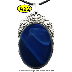 Pendentif Onyx bleu Pierre Naturelle 30x40 mm Pierre Rare.