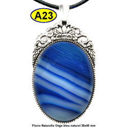 Pendentif Onyx bleu Pierre Naturelle 30x40 mm Pierre Rare.