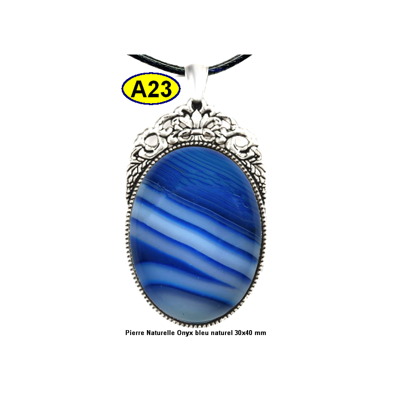 Pendentif Onyx bleu Pierre Naturelle 30x40 mm Pierre Rare.