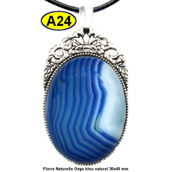 Pendentif Onyx bleu Pierre Naturelle 30x40 mm Pierre Rare.
