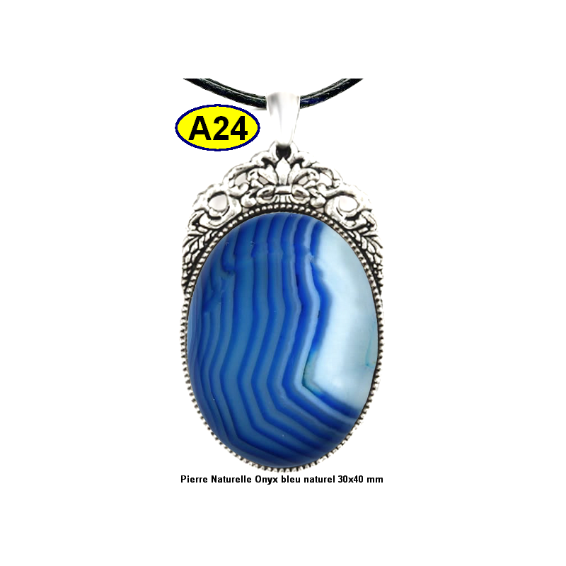 Pendentif Onyx bleu Pierre Naturelle 30x40 mm Pierre Rare.
