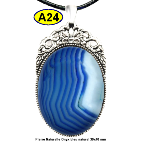Pendentif Onyx bleu Pierre Naturelle 30x40 mm Pierre Rare.