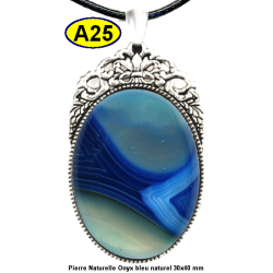 Pendentif Onyx bleu Pierre Naturelle 30x40 mm Pierre Rare.