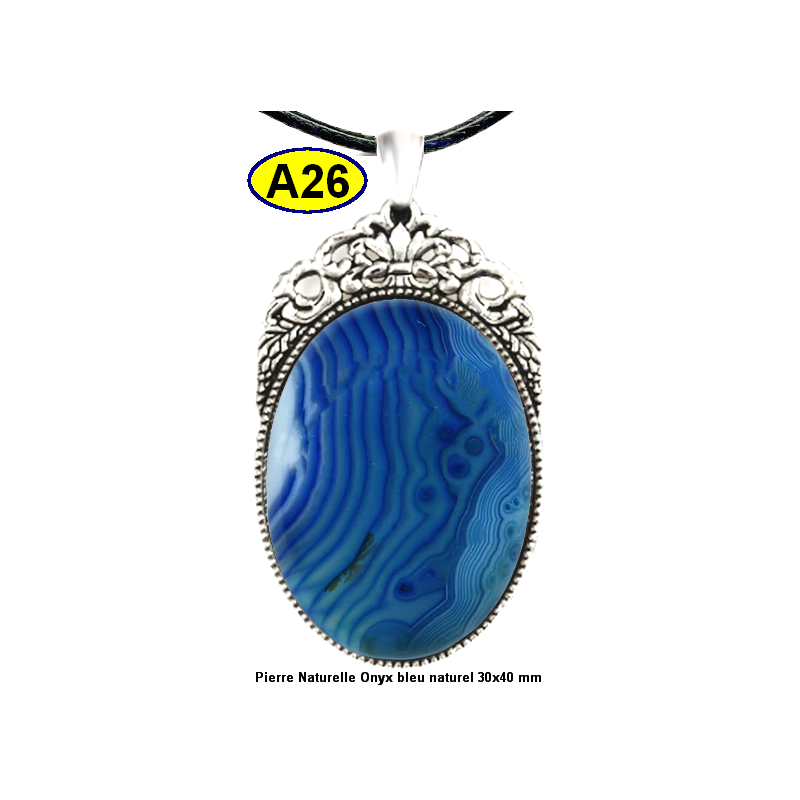 Pendentif Onyx bleu Pierre Naturelle 30x40 mm Pierre Rare.
