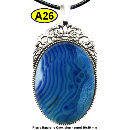 Pendentif Onyx bleu Pierre Naturelle 30x40 mm Pierre Rare.