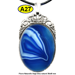 Pendentif Onyx bleu Pierre Naturelle 30x40 mm Pierre Rare.