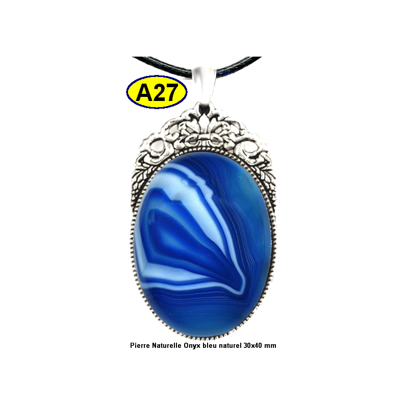 Pendentif Onyx bleu Pierre Naturelle 30x40 mm Pierre Rare.