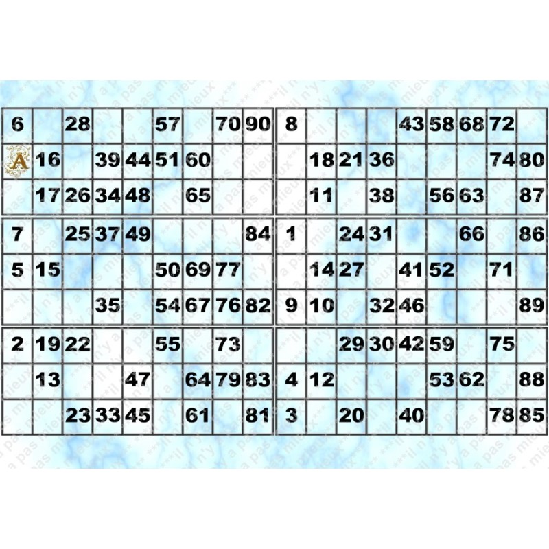 Plaque de 6 cartons de loto plastifié 200 microns neuf A4.